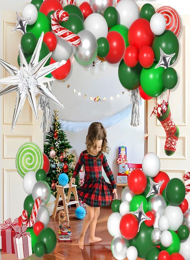 Janinus Christmas Balloons Garland Arch Kit - 145 Pcs Red White Green Silver Balloons with Candy, Star & Christmas-cane for Xmas Baby Shower Birthday Party Decor - Image 5